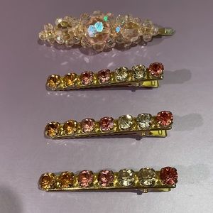 Faux Crystal Hair Clip Set 4 Piece NWOT